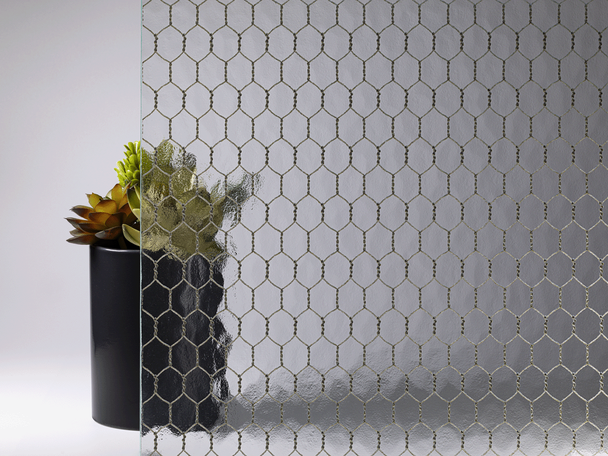 Printed Chicken Wire on Aquatex Glass Sample