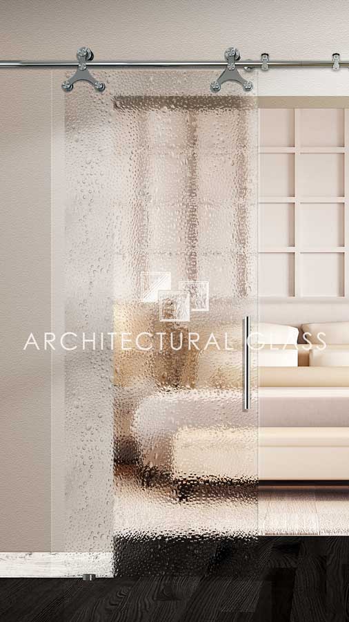 Glass Barn Door with Bubbles Pattern Glass