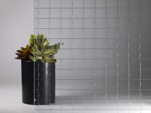 Obscured glass with 1 inch square wire pattern throughout